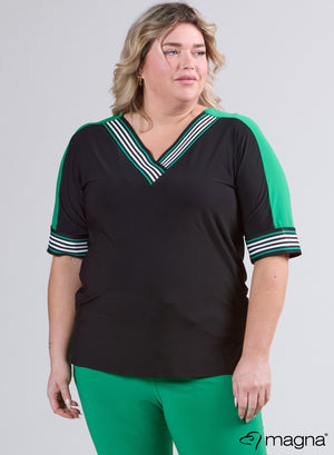 Magna Wide Trim Shirt Groen Zwart Wit