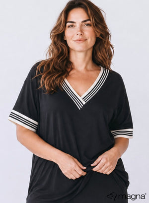 Magna Wide Trim Shirt Crème 4 Lijnen