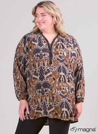 Magna Light Viscose Trim Blouse Oriental Flower Taupe