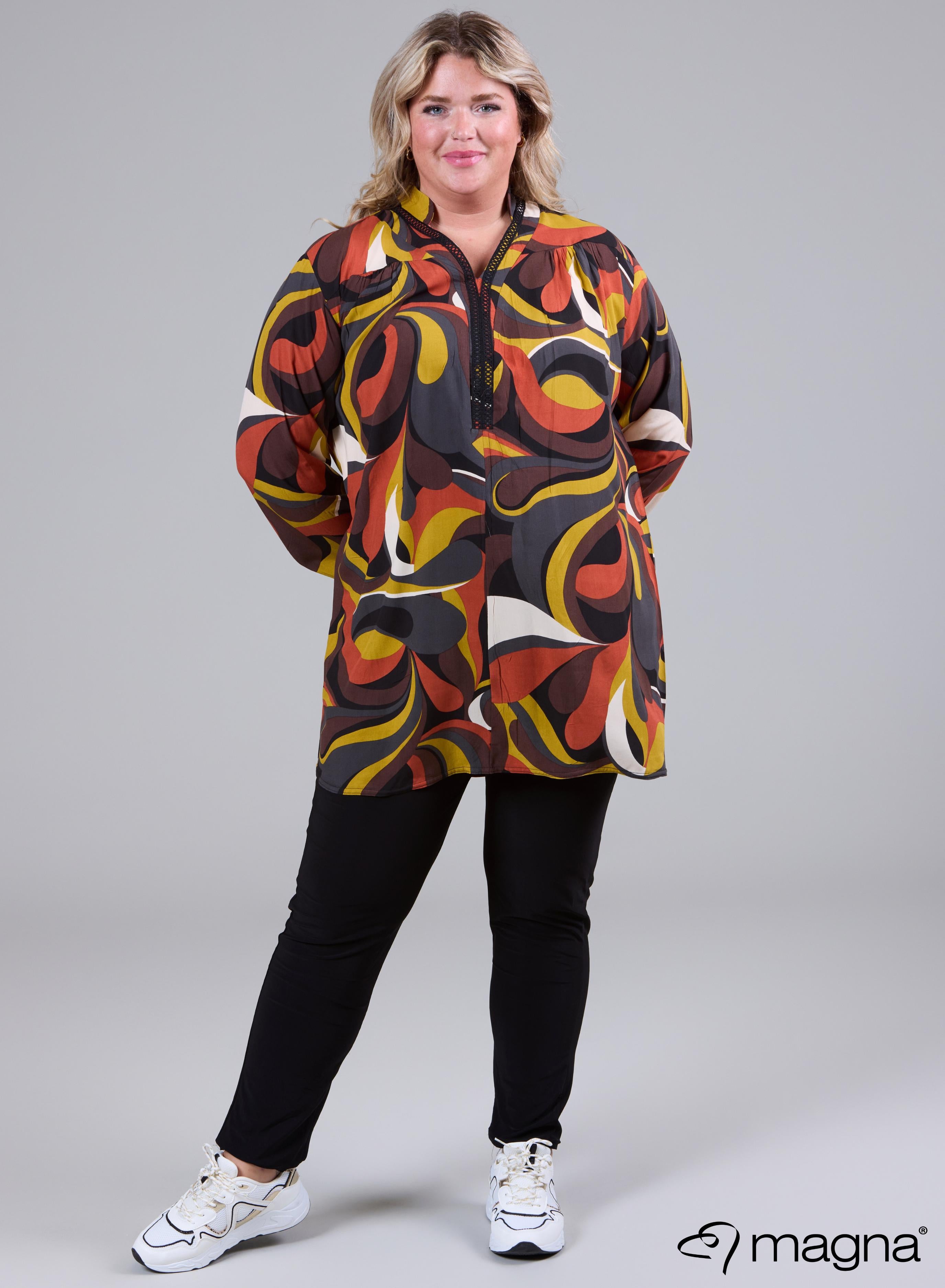 Magna Light Viscose Trim Blouse Vintage Waves Rust