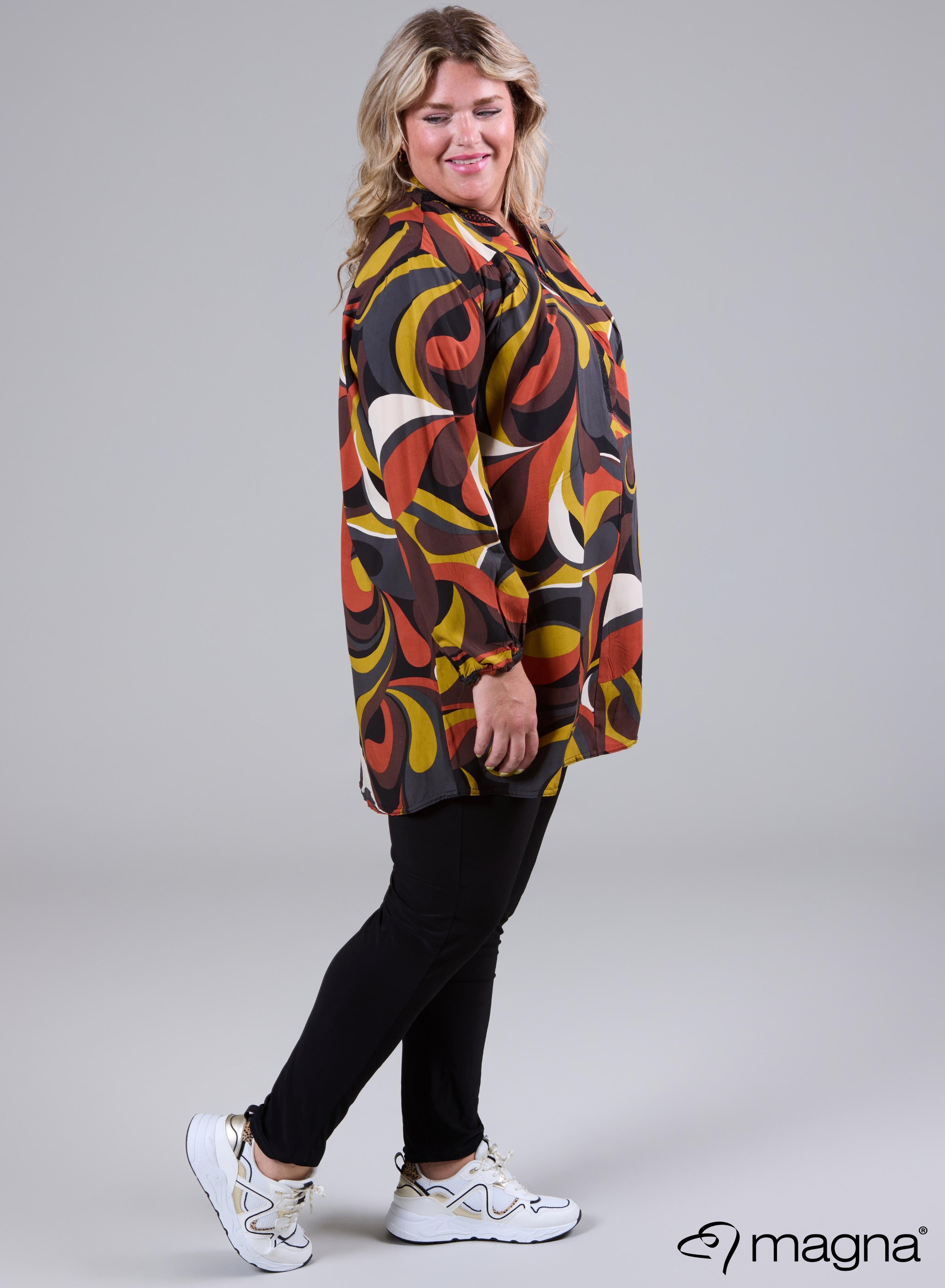 Magna Light Viscose Trim Blouse Vintage Waves Rust