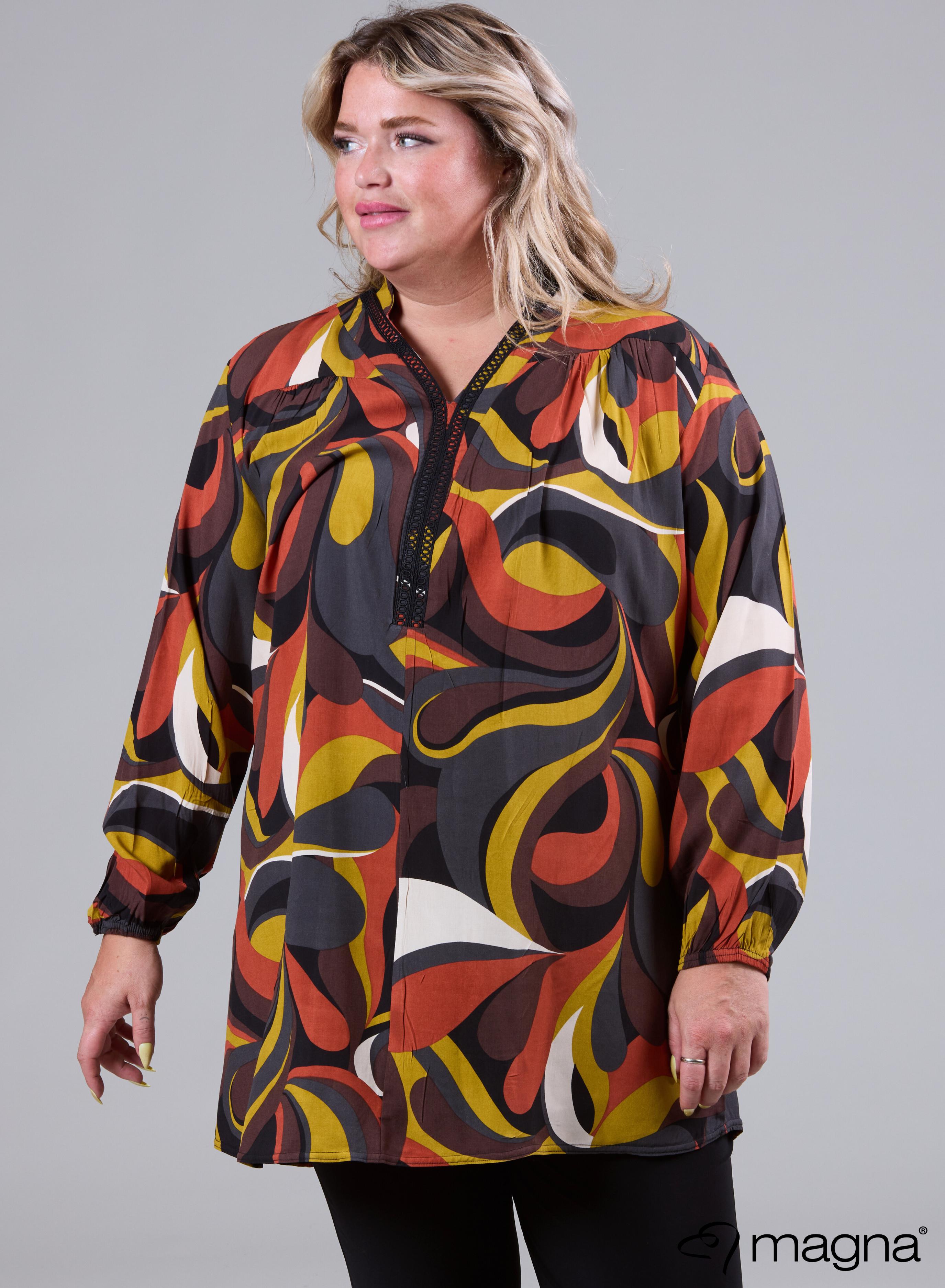 Magna Light Viscose Trim Blouse Vintage Waves Rust