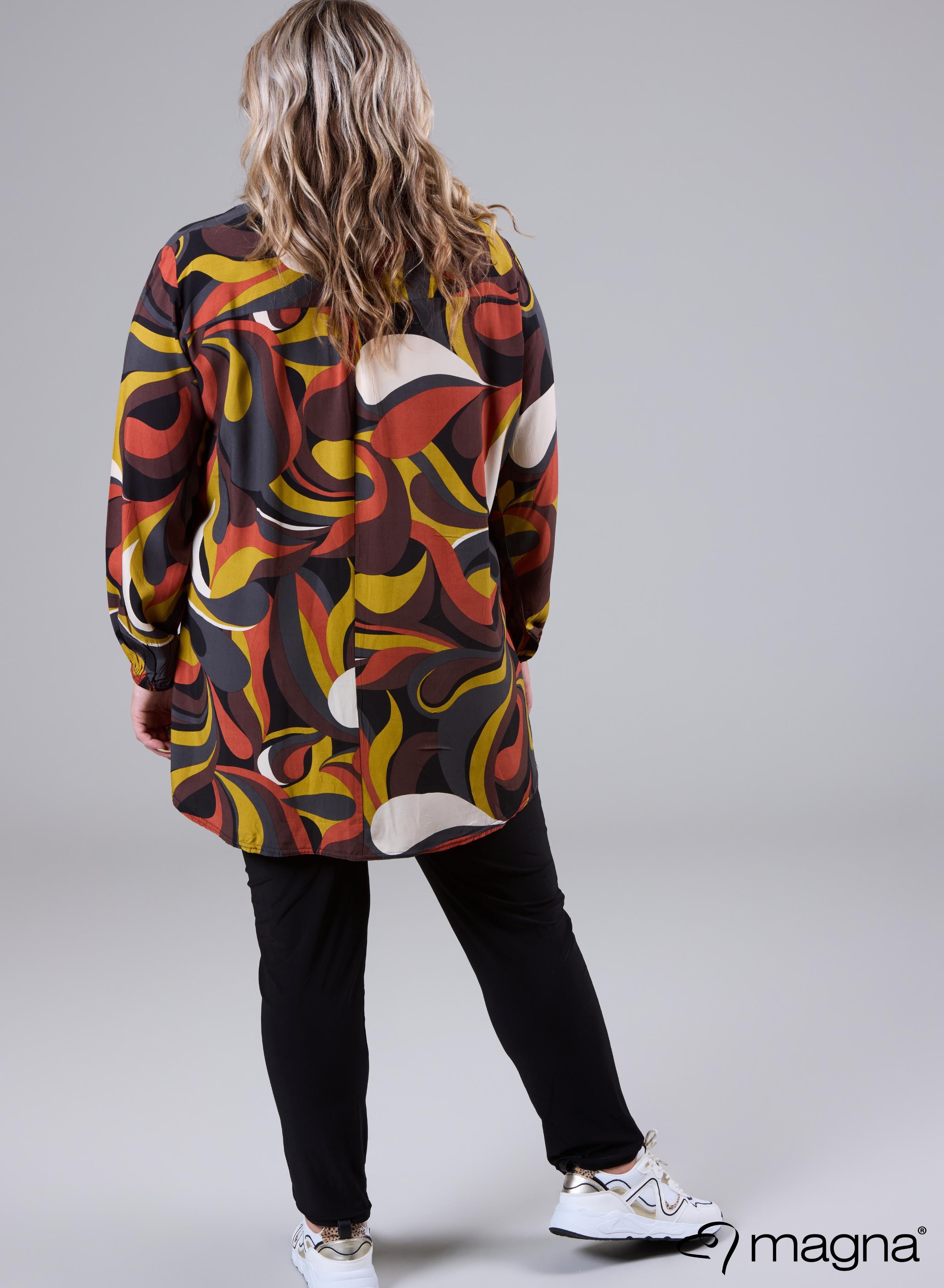 Magna Light Viscose Trim Blouse Vintage Waves Rust