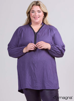 Bluse mit leichtem Viskosebesatz Magna, Traubenviolett