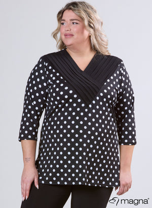 Magna V-Plooien Shirt Medium Stippen Print Zwart Wit