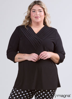 Magna effen V-vormig geplooid overhemd zwart