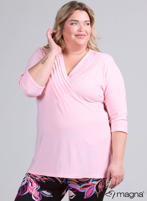 Magna effen V-vormig geplooid overhemd in babyroze