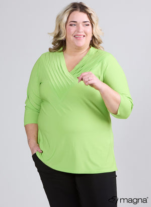 Magna effen overhemd met V-plooien, limoengroen