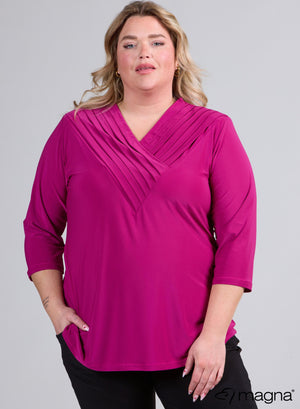 Magna effen overhemd met V-plooien in magenta