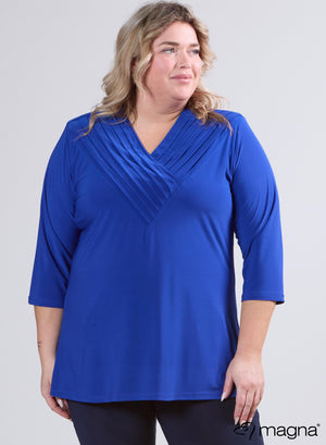 Magna effen overhemd met V-plooien, koningsblauw