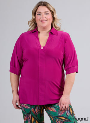 Magna overhemd met pofmouwen in magenta