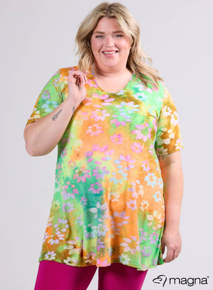Magna Mesh Aline Kurzarmshirt / Tunika Daisy Design Orange Pink Lime