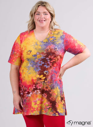 Magna Mesh Aline Short Sleeve  Shirt / Tunic Daisy Design Red Yellow