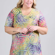 Magna Mesh Aline Short Sleeve Shirt / Tunic Maze Design Yellow Green