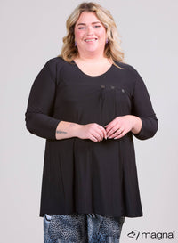 Magna Pleated Button Detail Shirt Black