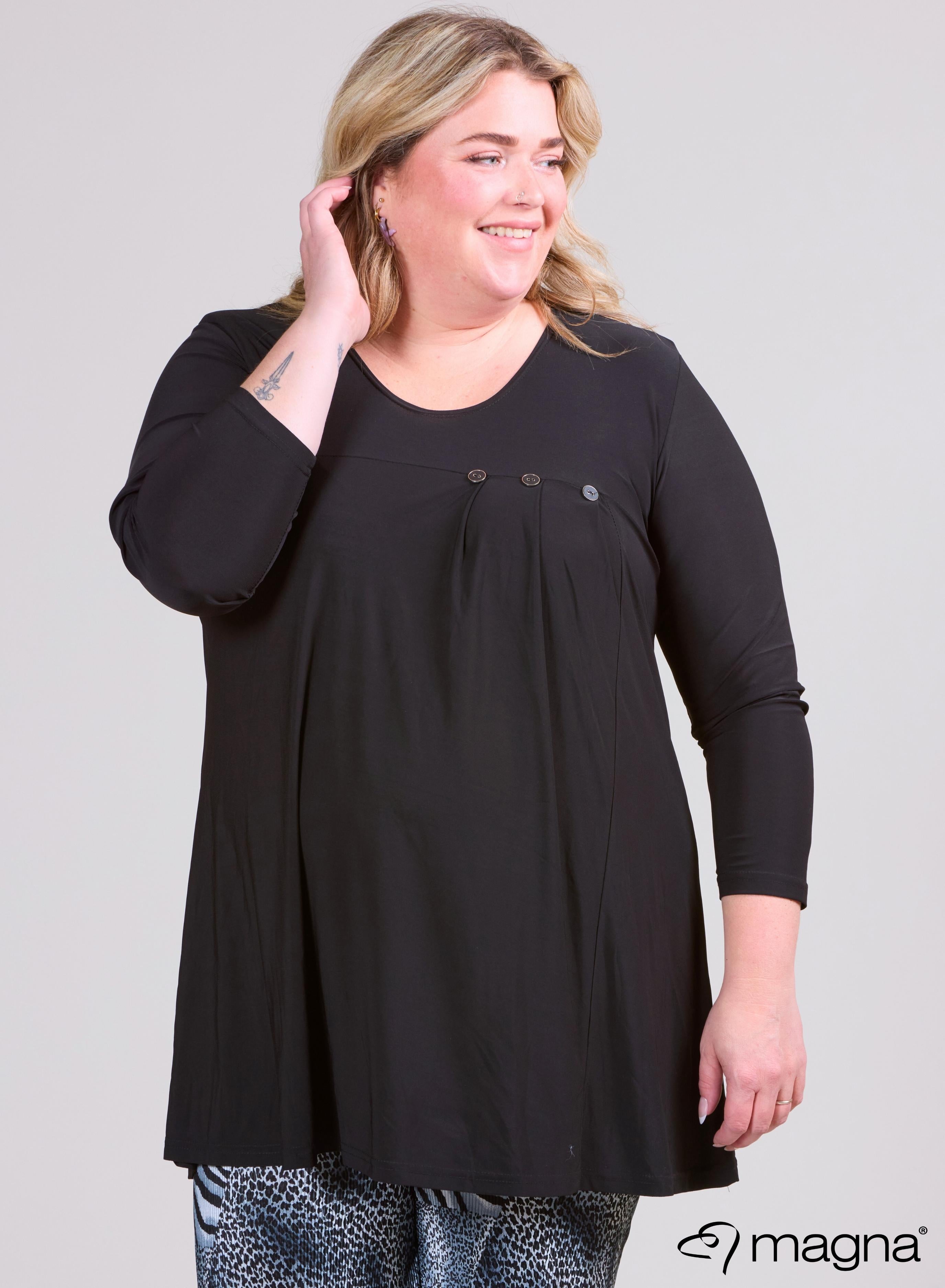 Magna Pleated Button Detail Shirt Black