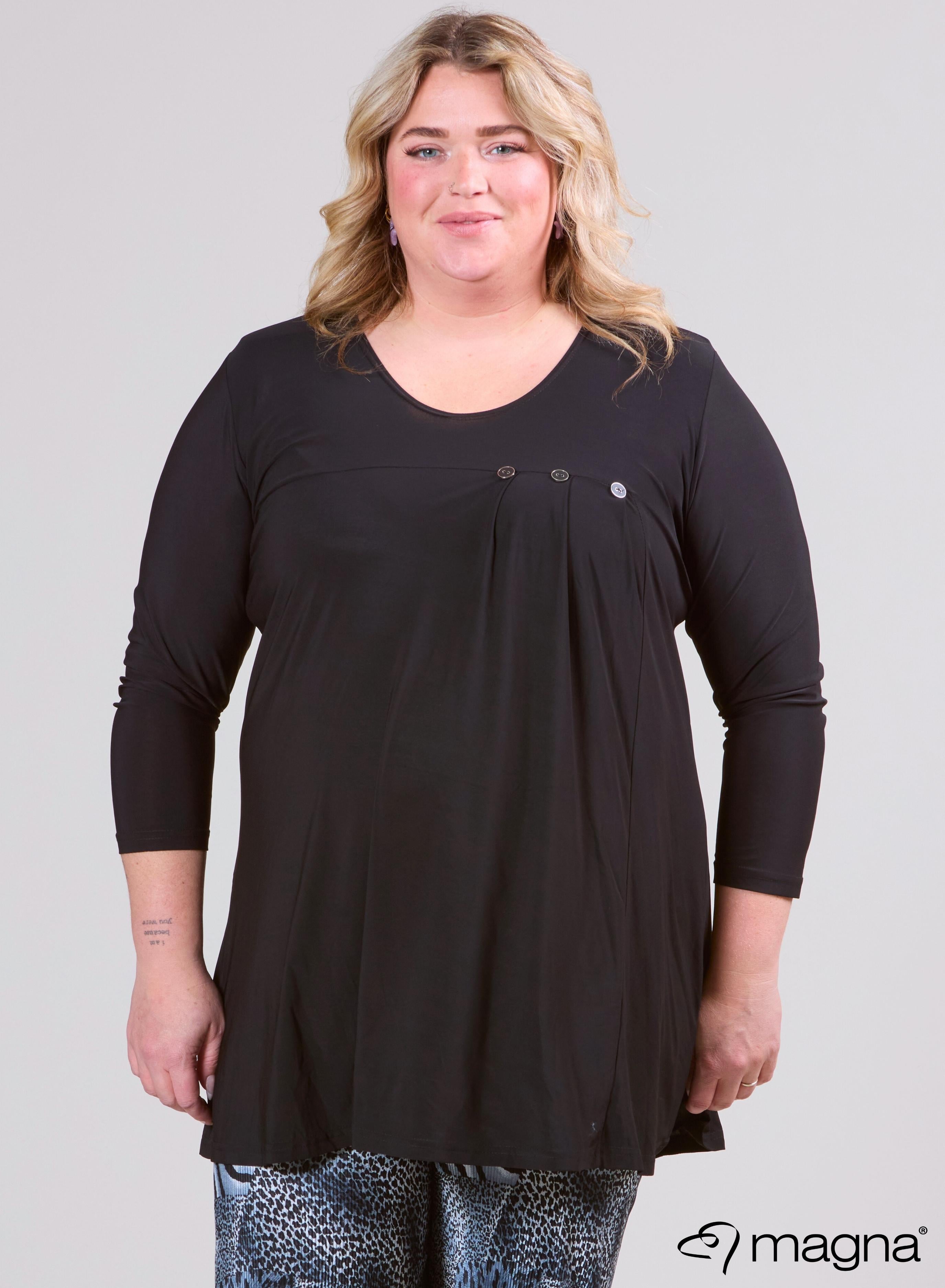 Magna Pleated Button Detail Shirt Black