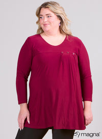 Magna Pleated Button Detail Shirt Wine Red