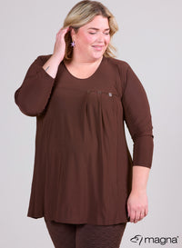 Magna Pleated Button Detail Shirt Brown