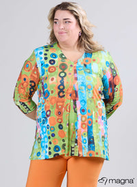 Magna Bedrukte Relaxte Split A-lijn Blouse Wall Deco Groen Oranje