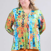 Magna Bedrukte Relaxte Split A-lijn Blouse Wall Deco Groen Oranje