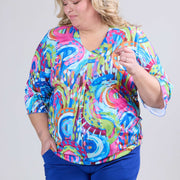 Magna Printed Ruffle Sleeves Puff Shirt Flowing Canvas Lime Blue