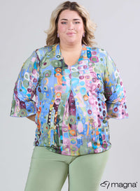 Magna Printed Puff Shirt met Ruffle Mouwen Wall Deco Blauw Roze