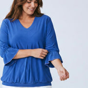 Magna Puff Shirt met Ruffle Mouwen Donker Hemelsblauw