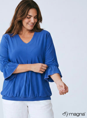 Magna Puff Shirt met Ruffle Mouwen Donker Hemelsblauw