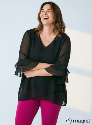 Magna Solid Layered Chiffon Blouse Black
