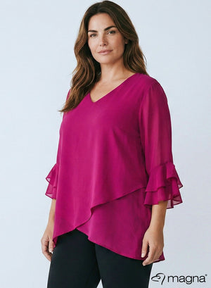 Magna Solid Layered Chiffon Blouse Magenta
