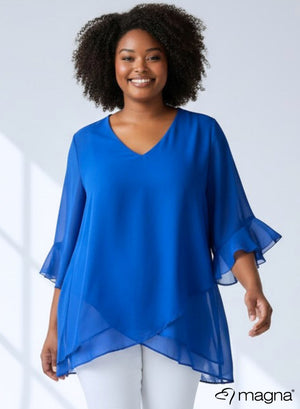 Magna Gelaagde Chiffon Blouse Donker Hemelsblauw
