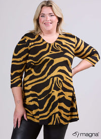 Magna Warme A-lijn Lange Tuniek Zebra Mosterd Print