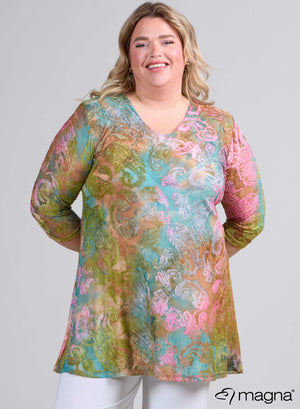 Magna Jaquard Mesh Aline Shirt / Tunika Open Jungle Rosa