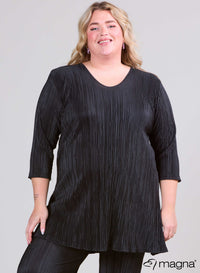 Magna Pleated A-line Long Shirt / Tunic Black