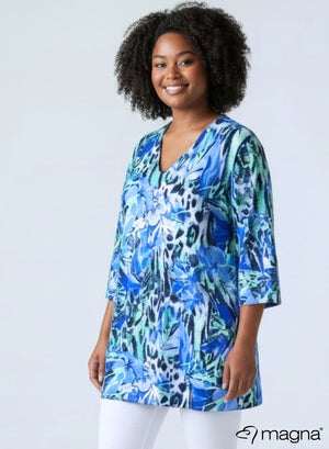 Magna A-lijn Lang Shirt / Tuniek Dieren Bloem Blauw