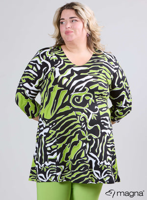 Magna A-lijn Lang Shirt / Tuniek Art Zebra Lime