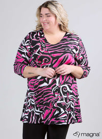 Magna A-lijn Lange Blouse / Tuniek Art Zebra Magenta