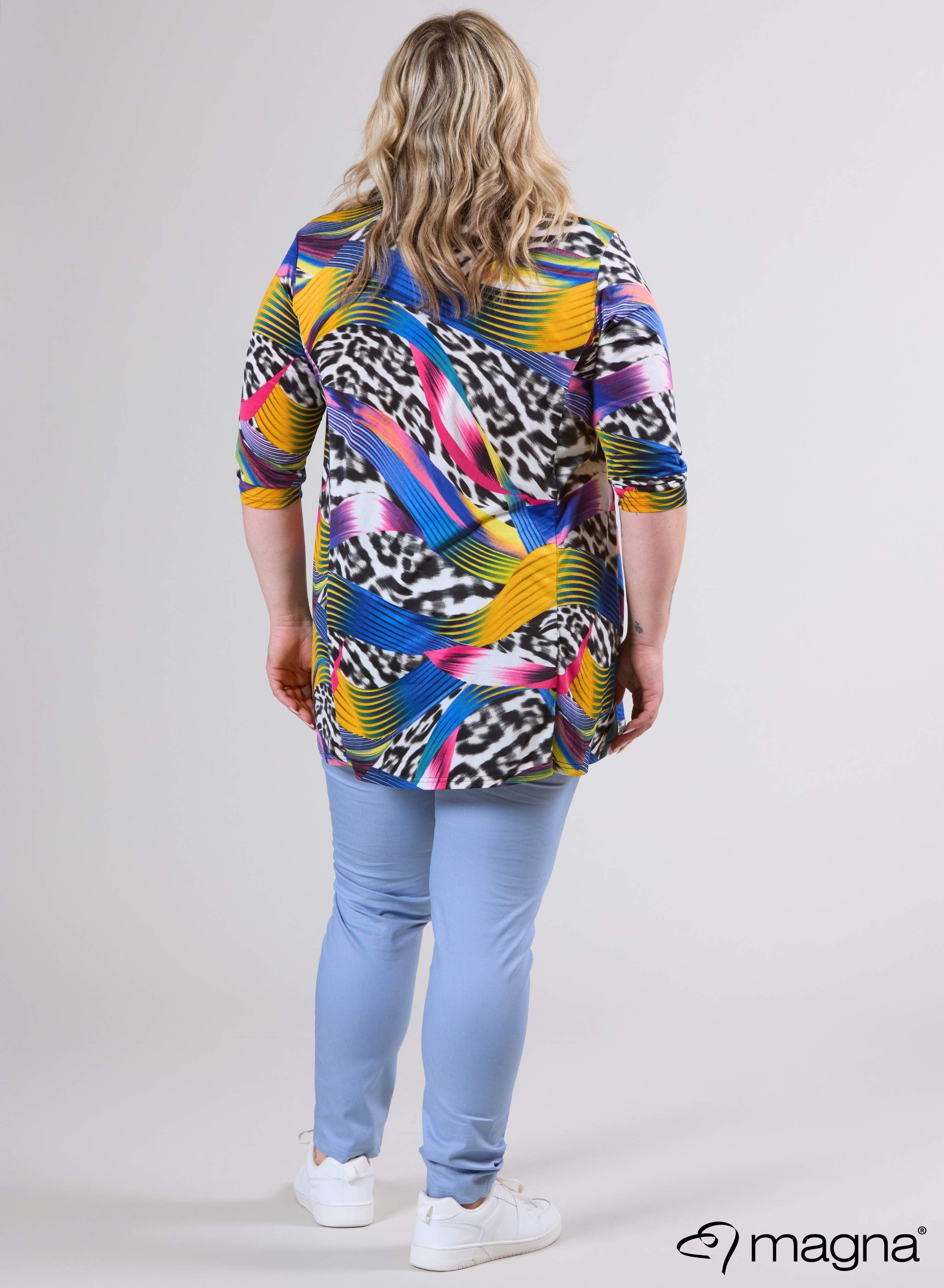 Magna A-Linien-Longshirt / Tunika Gemischte Linien und Animalprint Blau