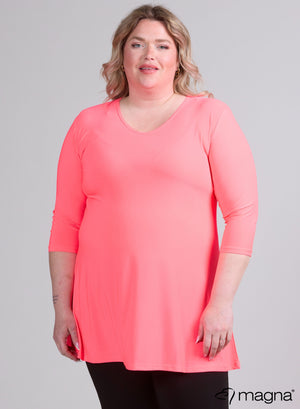 Magna A-lijn lange blouse/tuniek roze neon