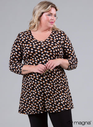 Magna A-lijn lange blouse/tuniek dubbele cirkel mosterd
