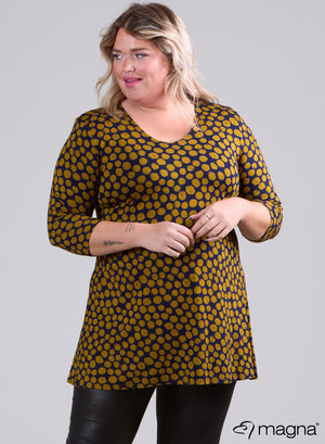 Magna A-lijn lange blouse/tuniek T-ball mosterd marineblauw