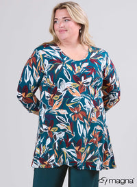 Magna A-lijn Lange Blouse / Tuniek Bloemen Groen Mix