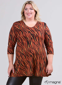 Magna A-lijn Lange Blouse / Tuniek Zebra Strokes Roest