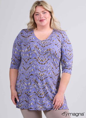 Magna A-lijn lange blouse/tuniek Lila Animal Waves