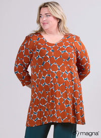 Magna A-lijn Lange Blouse / Tuniek Diamantpatroon Roest