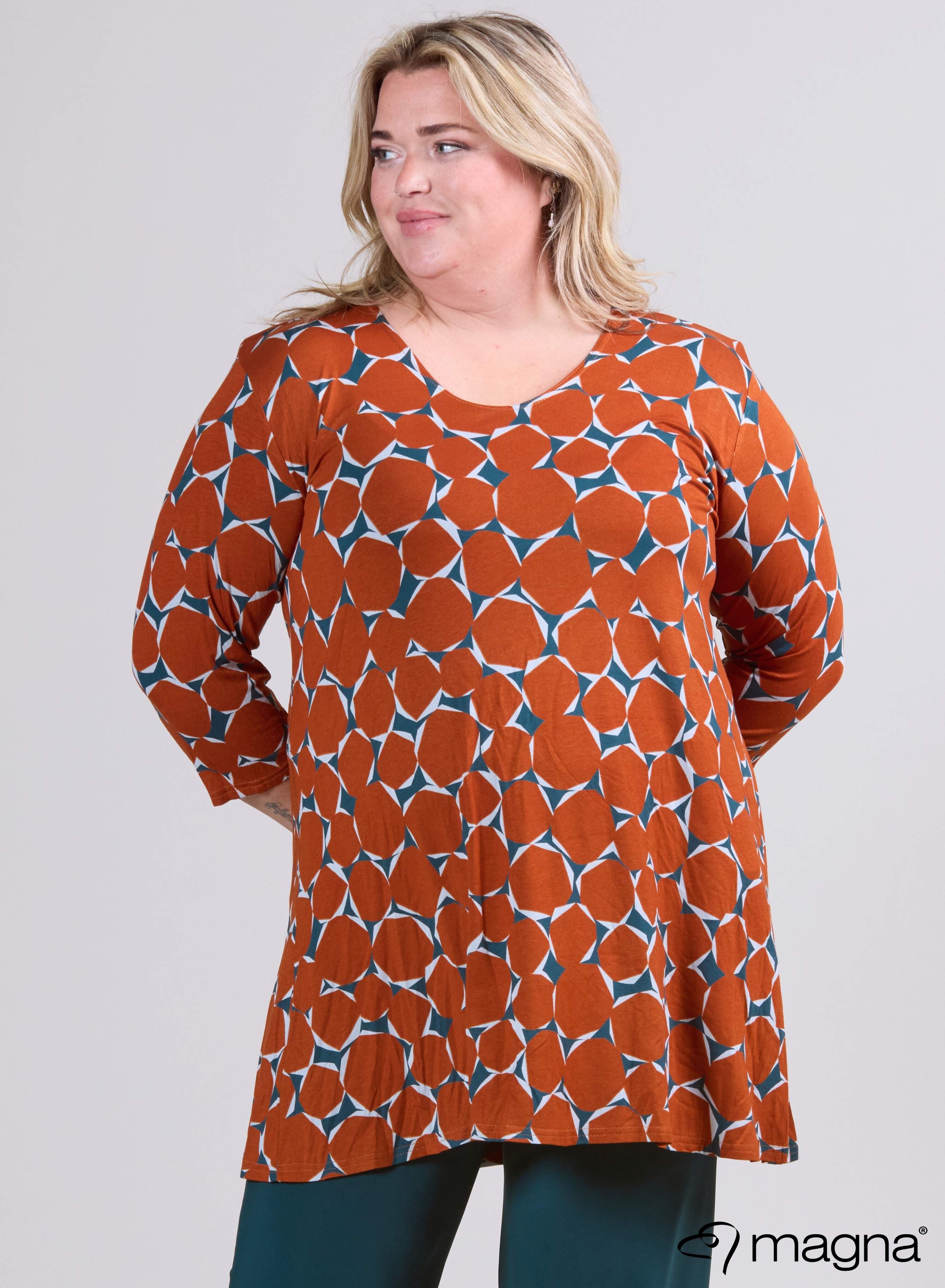 Magna A-lijn Lange Blouse / Tuniek Diamantpatroon Roest