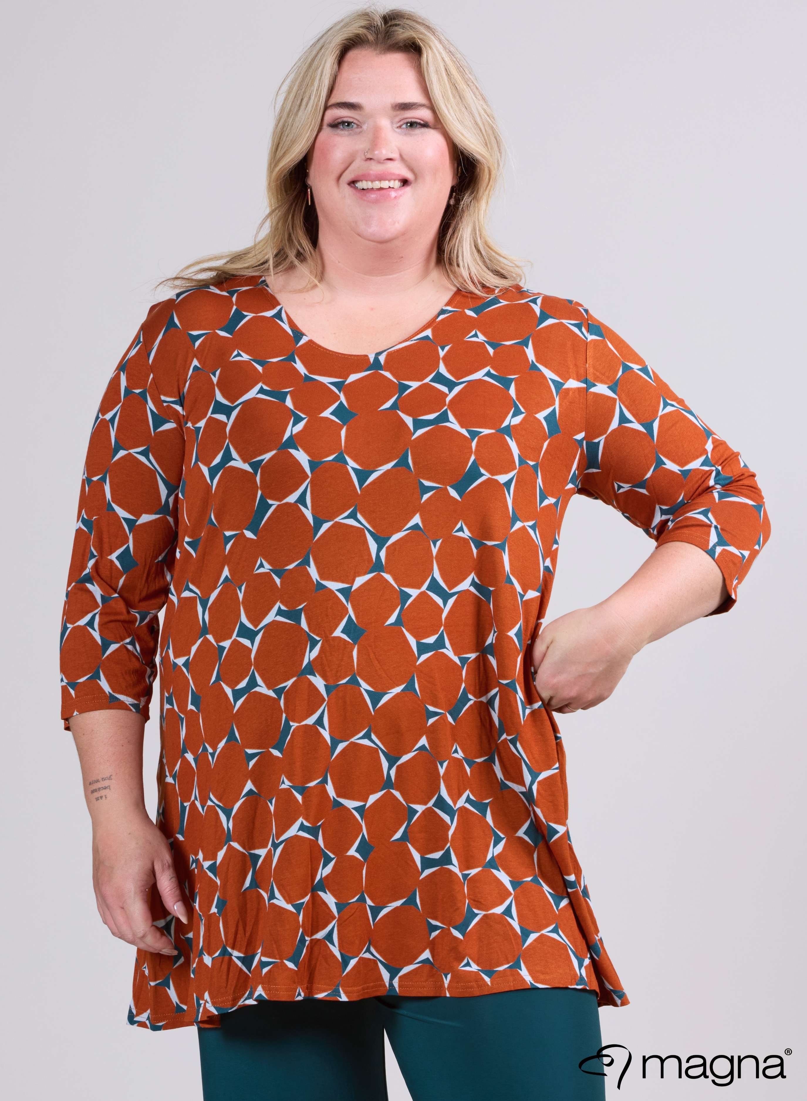 Magna A-lijn Lange Blouse / Tuniek Diamantpatroon Roest