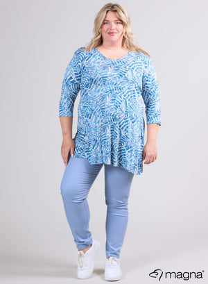 Magna A-lijn lange blouse/tuniek in zacht bladblauw