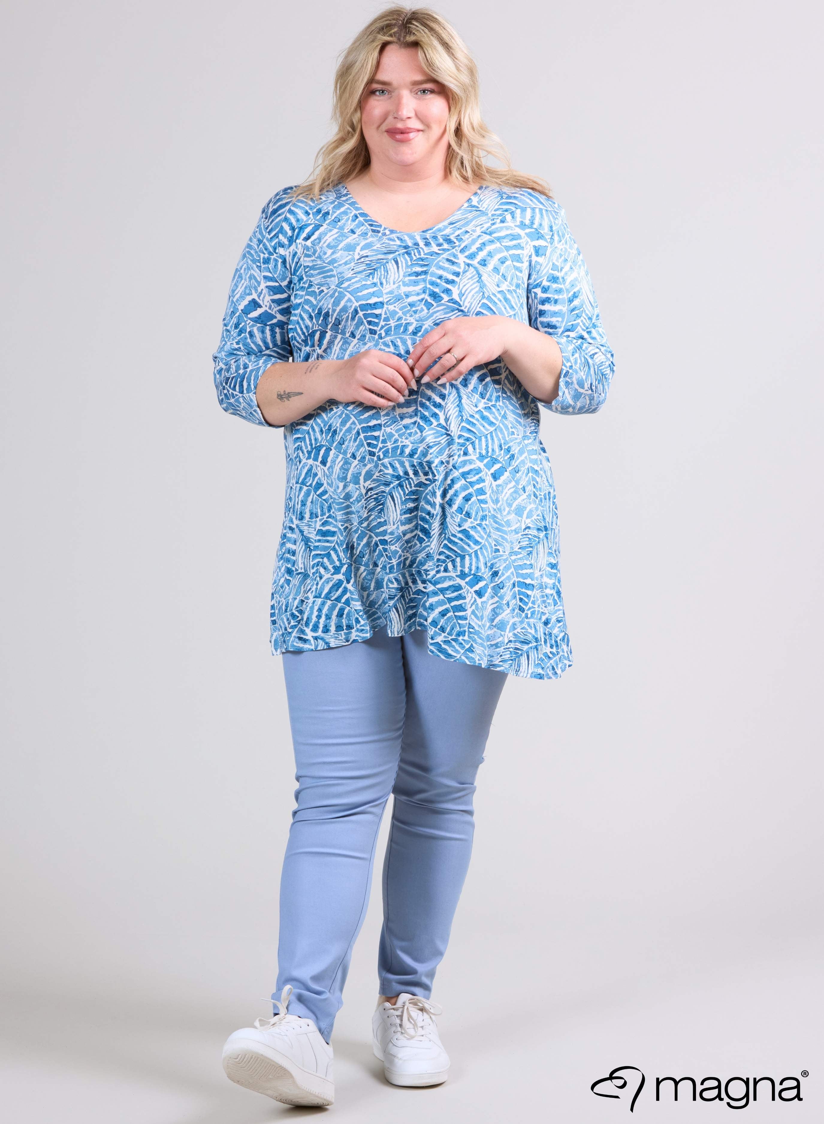 Magna A-Linien Longshirt / Tunika Soft Leaves Blau